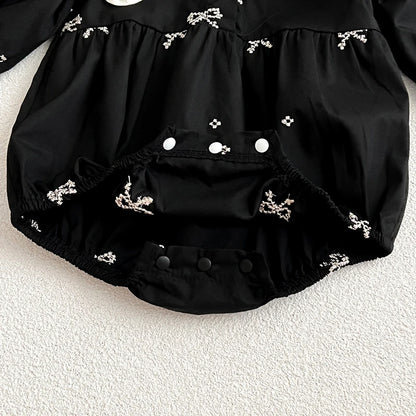 Baby Girls Goth Long Sleeve Bow Embroidered Sisters Romper / Dress