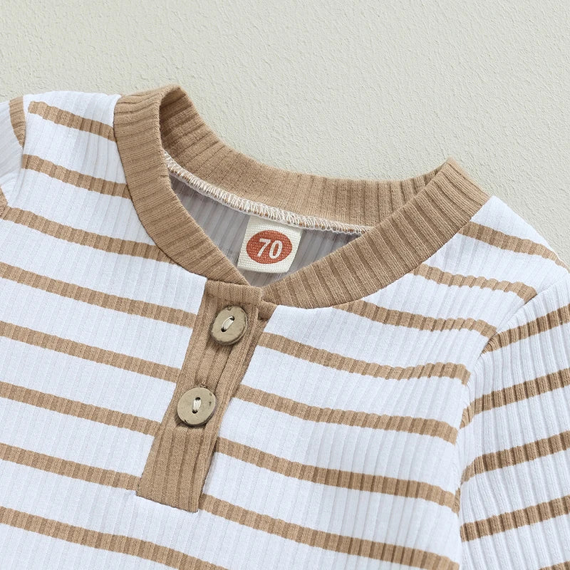 Baby Boy Long Sleeve Striped Bodysuit + Pants Set