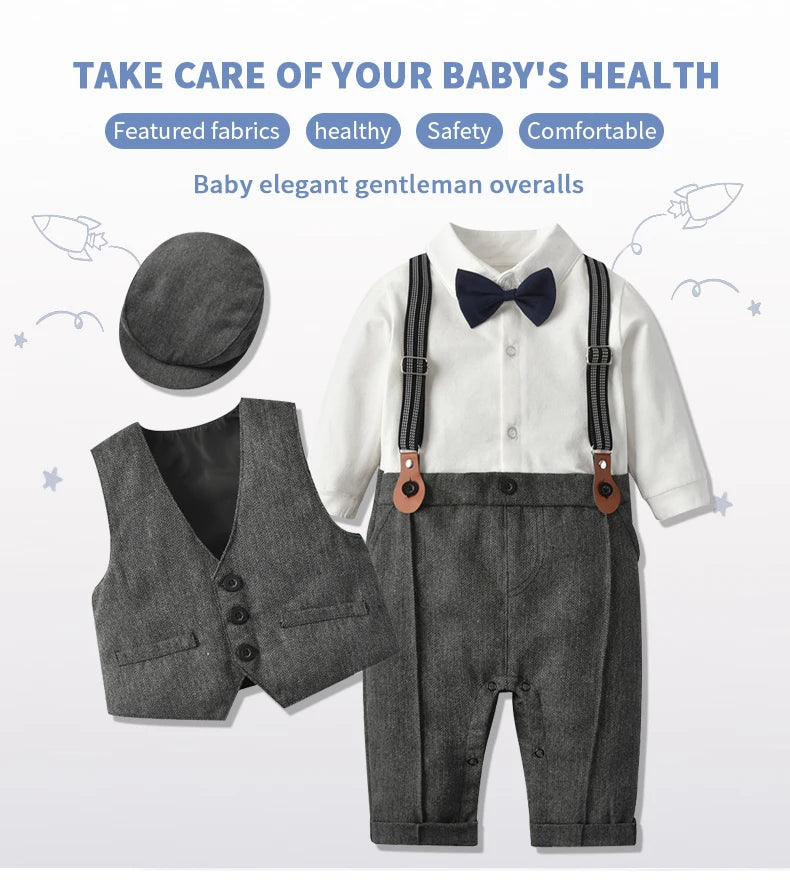 Baby Dapper Dude Formal 5 PC Pants Suit with Paperboy Cap