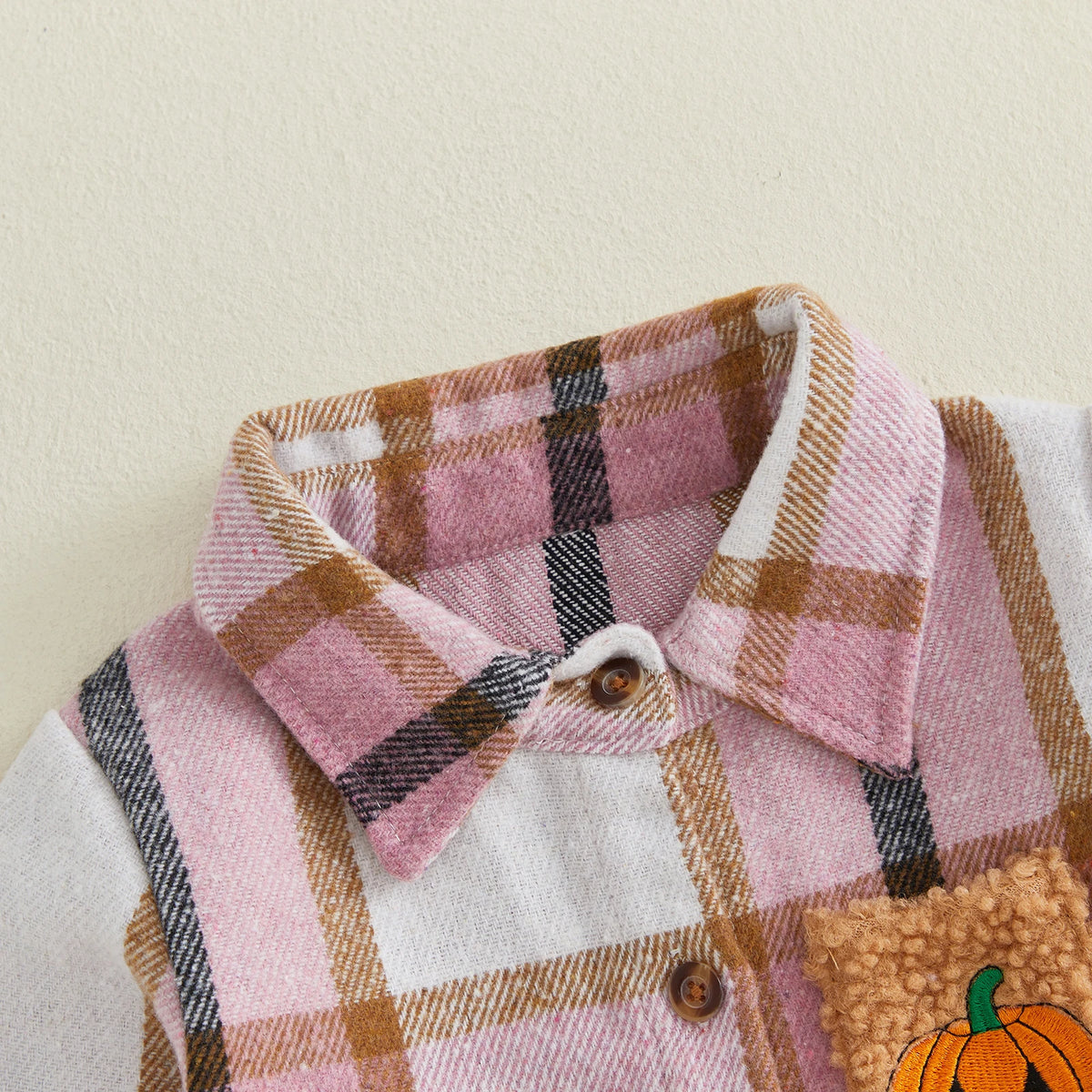 Toddler Girls Lightweight Plaid Flannel with Embroidered Pumpkin