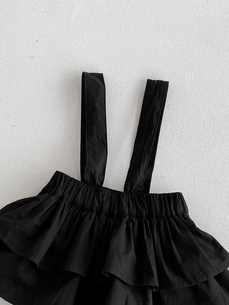 Baby Girl Knitted Lotus Leaf Collar Blouse and Ruffle Overalls Skirt 2PC Set