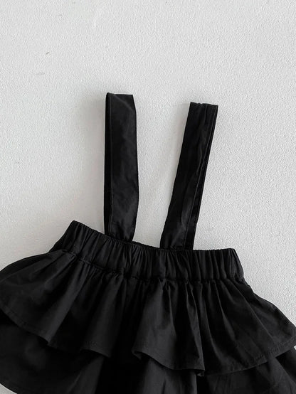 Baby Girl Knitted Lotus Leaf Collar Blouse and Ruffle Overalls Skirt 2PC Set