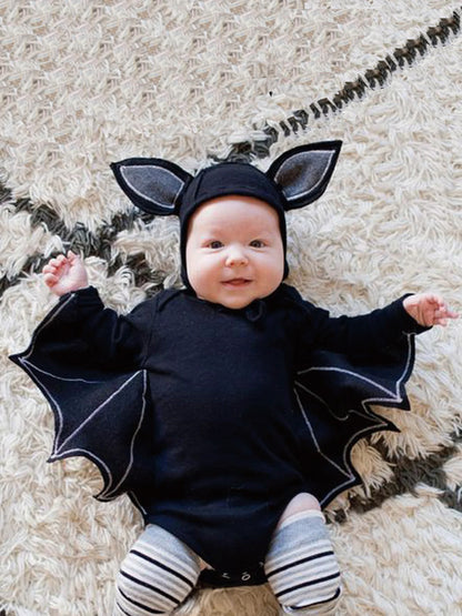 Halloween Baby Bat Long-sleeved Onesie or Jumpsuit w Bat Hat