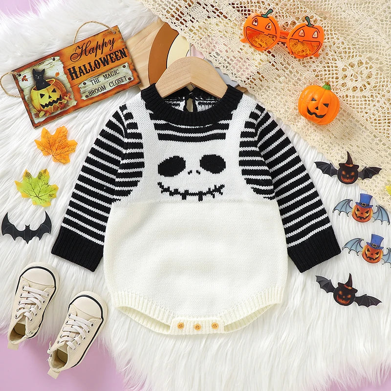 Halloween Baby Skellington Knitted Long Sleeve Onesie