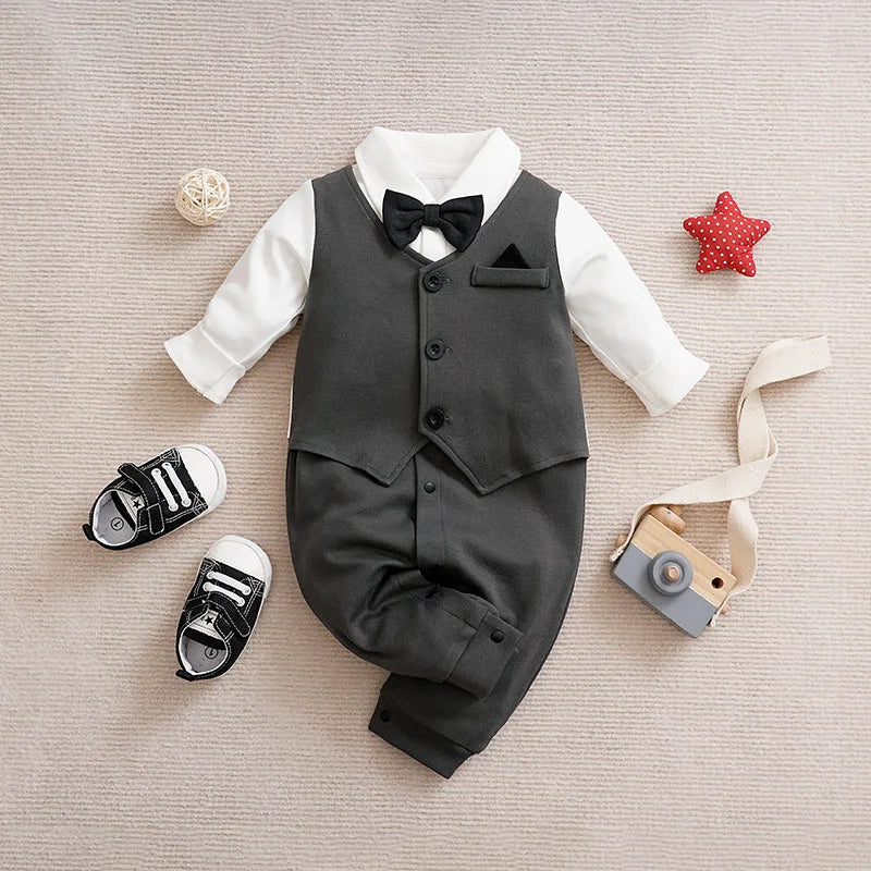 Little Gentleman Baby Boy Bow tie One-Piece Suit