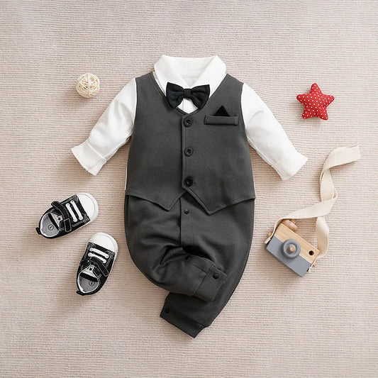 Little Gentleman Baby Boy Bow tie One-Piece Suit