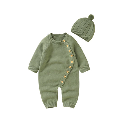 Baby Long Sleeve Knitted Jumpsuit with Matching Beenie