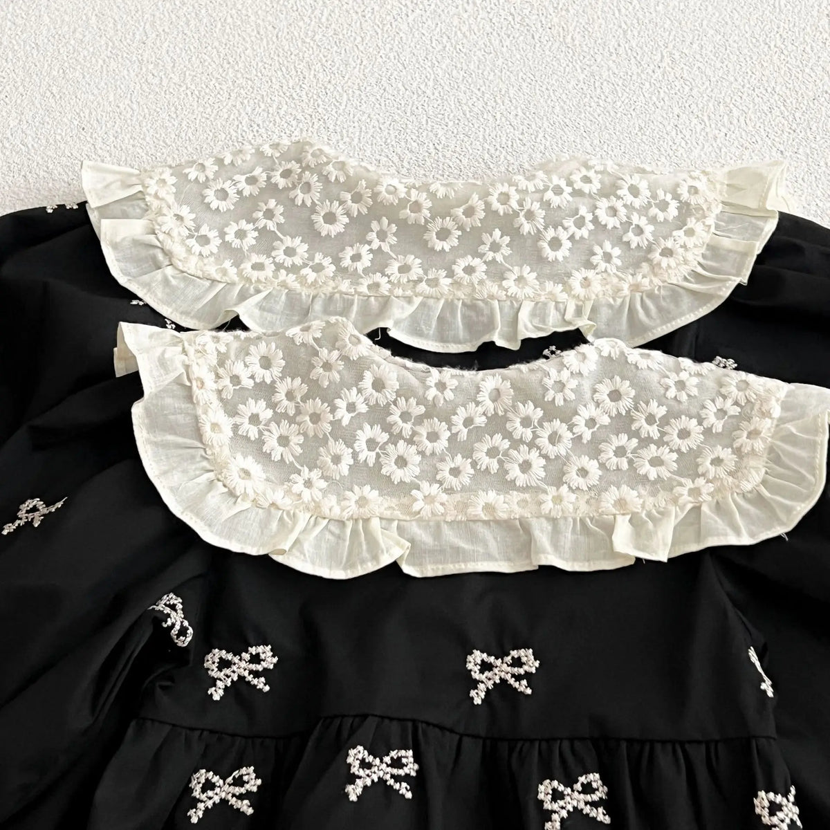 Baby Girls Goth Long Sleeve Bow Embroidered Sisters Romper / Dress