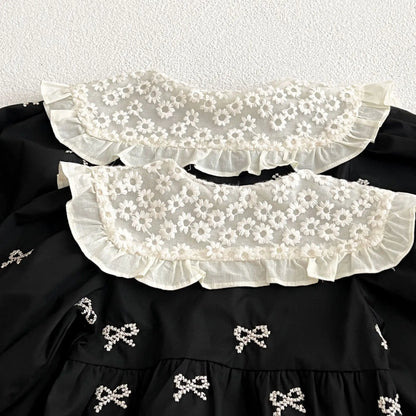 Baby Girls Goth Long Sleeve Bow Embroidered Sisters Romper / Dress