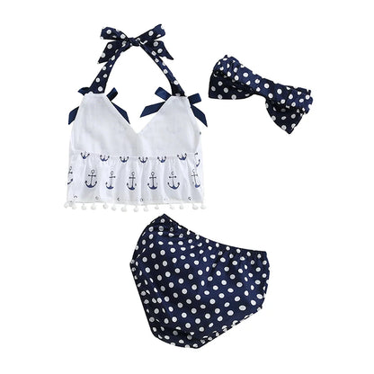 Baby Girls Nautical Polka Dot 3PC Set with Matching Headband