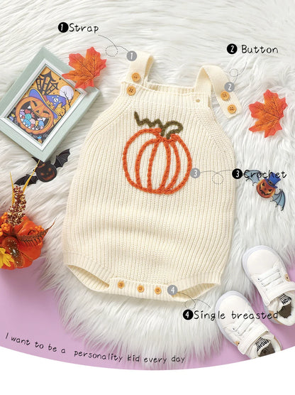 Halloween Crochet Pumpkin Knitted Overall Onesie