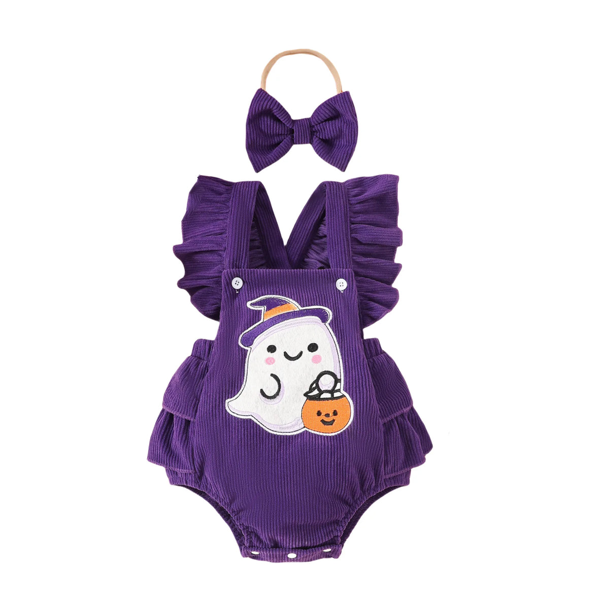 Baby Girl Halloween Corduroy Jumpsuit with matching  Headband