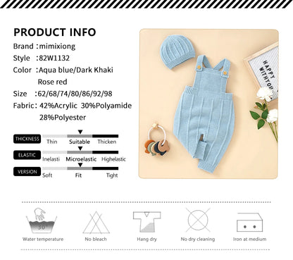 Baby Boy Knitted Jumpsuits 2 PC Set with Matching Beenie