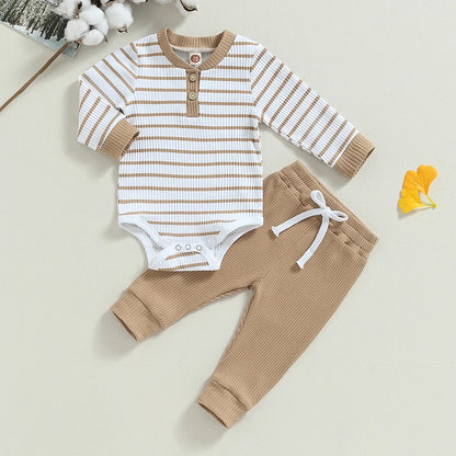 Baby Boy Long Sleeve Striped Bodysuit + Pants Set