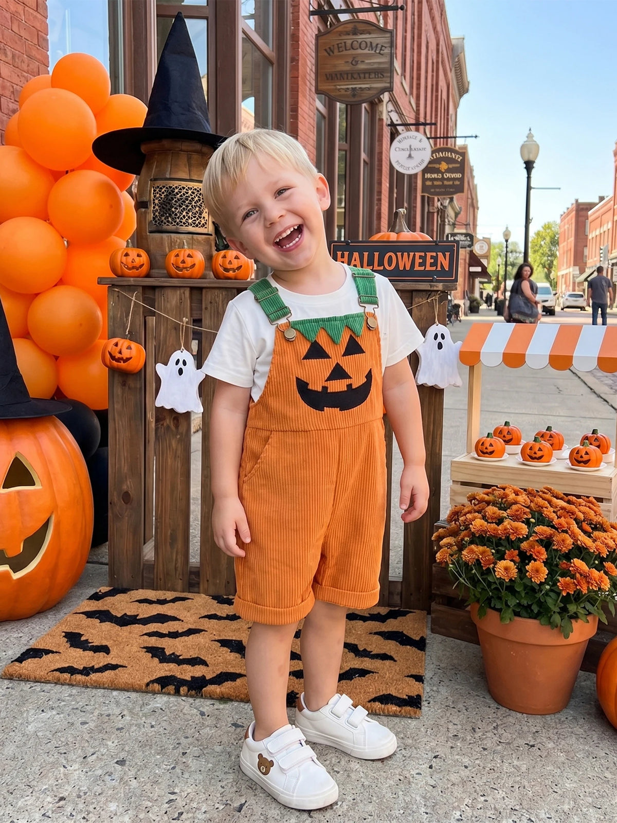 Toddler Boy Halloween Corduroy Overalls Shorts with Pockets