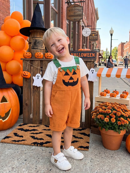 Toddler Boy Halloween Corduroy Overalls Shorts with Pockets