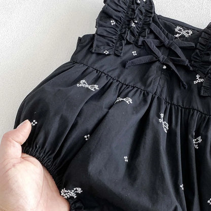 Baby Girl Bow Print Ruffle Jumpsuit