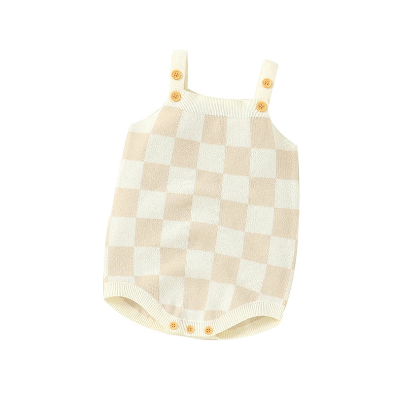Baby Checkered Print Knitted Overall Sleeveless Onesie