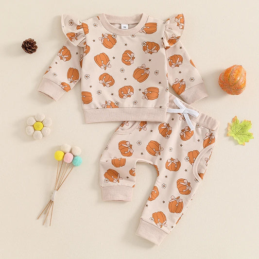 Pumpkin Princess Toddler Girls Long Sleeve Sweatshirt with Matching Pants Set