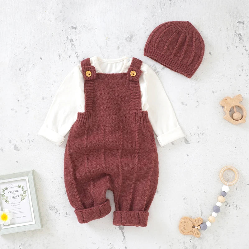 Baby Boy Knitted Jumpsuits 2 PC Set with Matching Beenie