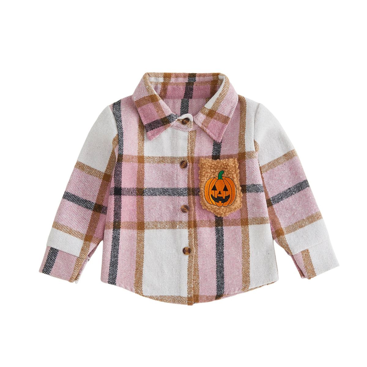 Toddler Girls Lightweight Plaid Flannel with Embroidered Pumpkin